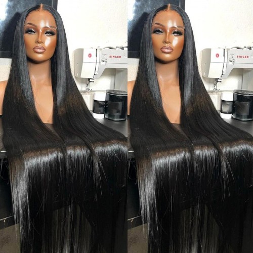 300% Density Double Drawn Bone Straight 2x6 5x5 Transparent Lace Closure Wig | Human Hair Wig | Lace Front
